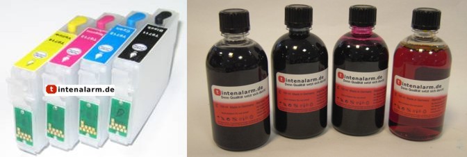 400ml Epson Nachf�lltinte (T0715) inkl. leicht bef�llbarer Druckerpatronen (Quickfill) f�r Epson Stylus Drucker D78, D92, DX8400, DX9400F, S20, SX100, SX200, SX400