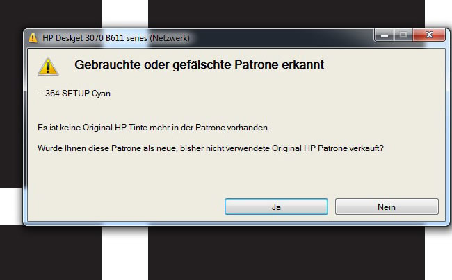 HP XL - gefaelschte Patronen Hinweis