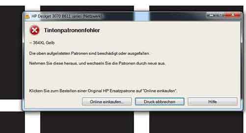 Tintenpatronenfehler Gelb  auf Schw Quatrat b