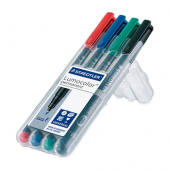  4 Folienstifte Lumocolor von Staedtler, 0,6 mm, wasserfest, farbsortiert 