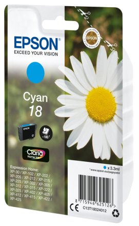Original Epson C13T18024012 18 Tintenpatrone cyan (ca. 180 Seiten)