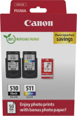  Original Canon PG-510+CL-511 + 10x15 cm Fotopapier 50 Blatt 2970 B 017 Tintenpatrone Multipack schwarz + color PVP (ca. 220 Seiten) 