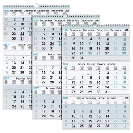 3 3-Monats-Wandkalender 2027, blau/schwarz
