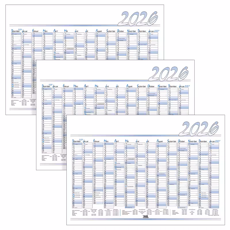  3 Jahreswandplaner 2026 Extra, abwischbar, blau/weiß 