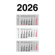  3-Monats-Wandkalender 2026, weiß/grau 