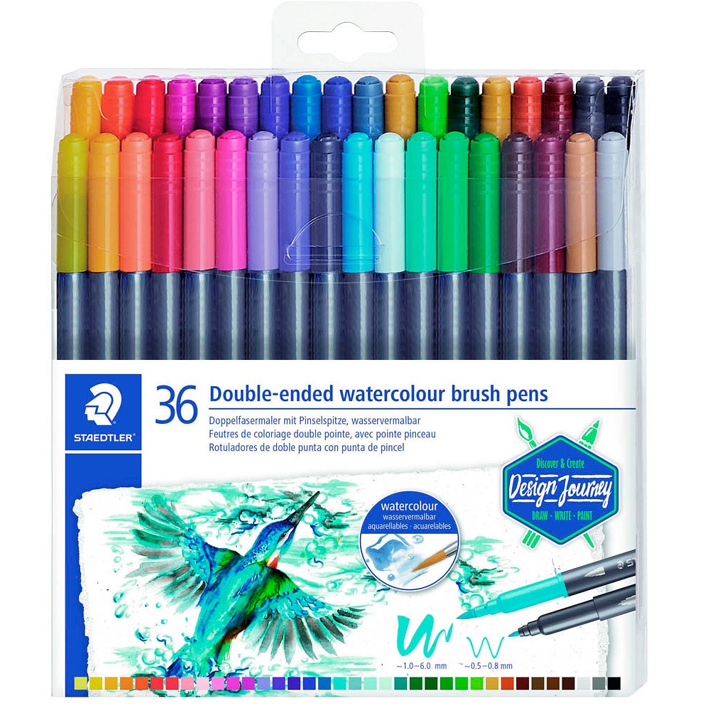 18 Staedtler Brush-Pens, farbsortiert