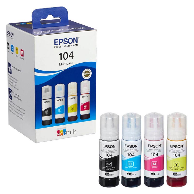 Pack 4 cartouches compatibles epson 104 ecotank cmyn c13t00p640