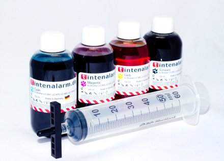400 ml Set Nachfülltinte von tintenalarm.de mit BroFill Refill Adapter für Brother LC-970, LC-980, LC-985, LC-1000 und LC-1100