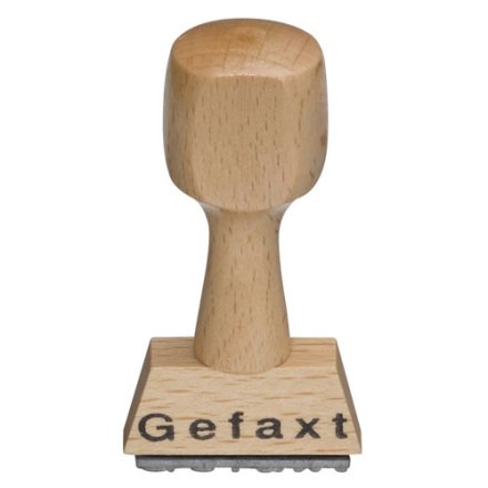 Textstempel "Gefaxt" von wolk AG, 3,3 x 0,7 cm, Holz
