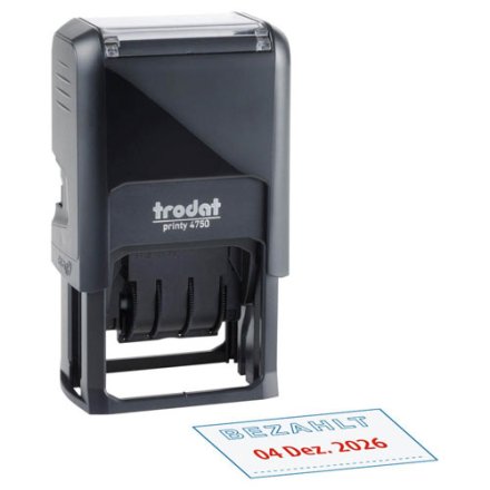 Datumstempel mit Text "Bezahlt" printy-dater 4750/L2 von trodat, blau/rot