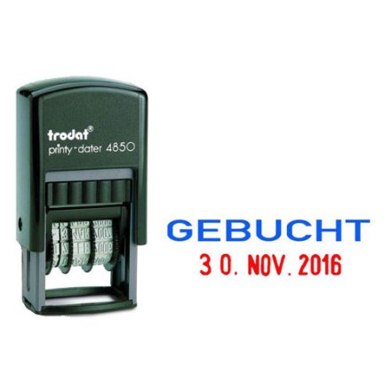 Datumstempel mit Text "Gebucht" printy-dater 4850/L7 von trodat, blau/rot