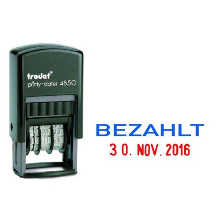 Datumstempel mit Text "Bezahlt" printy-dater 4850/L2 von trodat, blau/rot