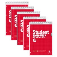 5 Stück BRUNNEN Collegeblöcke Student Lineatur 28 DIN A4 kariert, Innen- und Außenrand