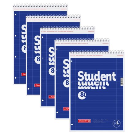 5 Stück BRUNNEN Collegeblöcke Student Lineatur 27 DIN A4 liniert, Innen- und Außenrand