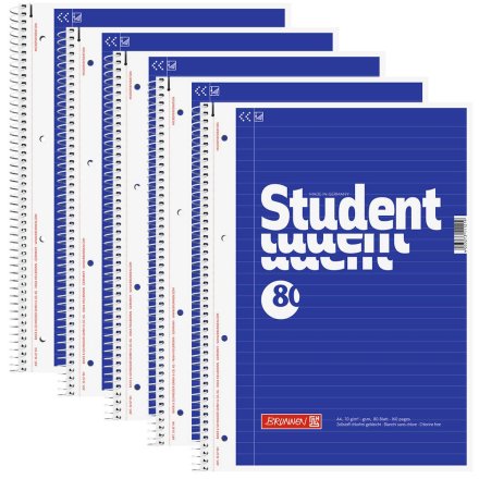 5 Stück BRUNNEN Collegeblöcke Student DIN A4 liniert, Innenrand