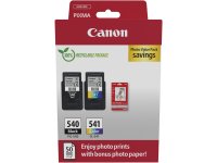 Original Canon PG-540+CL-541 + 10x15 cm Fotopapier 50 Blatt 5225 B 013 Tintenpatrone Multipack schwarz + color + Fotopapier 50 Blatt PVP