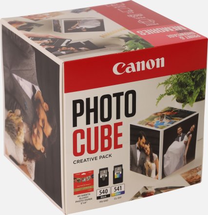 Original Canon PG-540+CL-541 Photo Cube Creative Pack + 13x13 cm Fotopapier 40 Blatt 5225 B 016 Tintenpatrone Multipack schwarz / color Cube weiss rosa + Fotopapier PP-201 13x13cm 40 Blatt