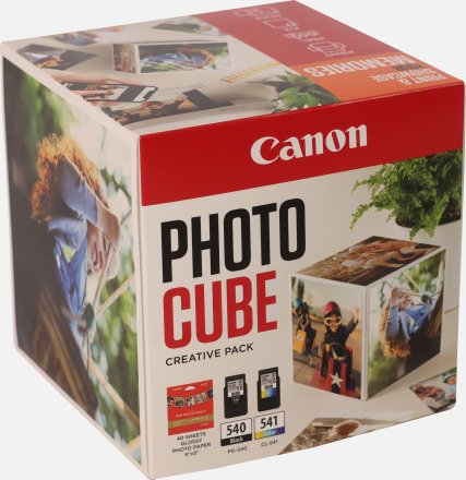 Original Canon PG-540+CL-541 Photo Cube Creative Pack + 13x13 cm Fotopapier 40 Blatt 5225 B 018 Tintenpatrone Multipack schwarz / color Cube weiss orange + Fotopapier PP-201 13x13cm 40 Blatt