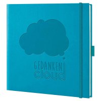 Notizbuch GEDANKEN cloud von Lediberg, quadratisch, kariert, türkis
