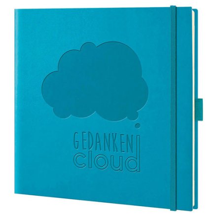 Notizbuch GEDANKEN cloud von Lediberg, quadratisch, kariert, türkis
