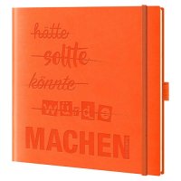 Notizbuch MACHEN von Lediberg, quadratisch, kariert, orange