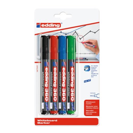 4 Whiteboard-Marker 360 von edding, farbsortiert