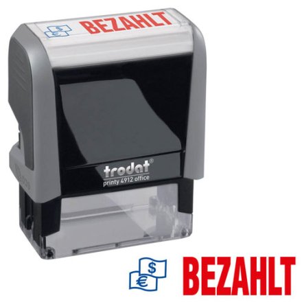 Textstempel "Bezahlt" printy 4912 office von trodat, blau/rot