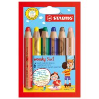 Buntstifte woody 3 in 1 von STABILO farbsortiert, 6 Stifte