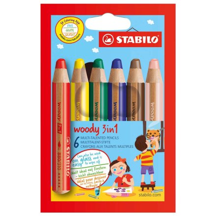 Buntstifte woody 3 in 1 von STABILO farbsortiert, 6 Stifte