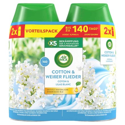AIRWICK Raumduft-Nachfüller Freshmatic Max Cotton & Weißer Flieder frisch 250 ml, 2 St.