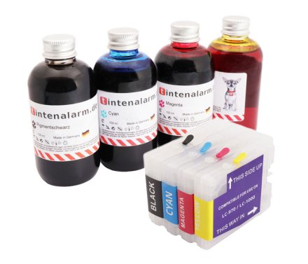 400 ml Set Nachfülltinte von tintenalarm.de mit leicht befüllbaren Auto-Reset-Patronen für Brother LC-970 und LC-1000 Serie