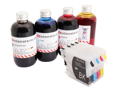 400 ml Set Nachfülltinte von tintenalarm.de mit leicht befüllbaren Auto-Reset-Patronen für Brother LC-980, LC-985, LC1100 und LC-1100HY