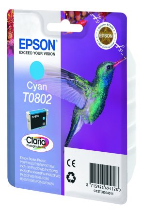 Original Epson C13T08024011 T0802 Tintenpatrone cyan (ca. 435 Seiten)