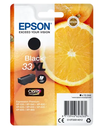 Original Epson 33XL C 13 T 33514012 Tintenpatrone schwarz High-Capacity (ca. 530 Seiten)
