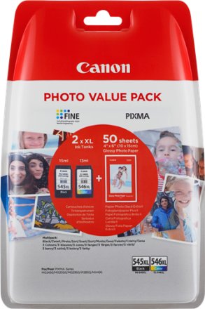 Original Canon PG-545XL+CL-546XL 8286 B 006 Tintenpatrone Multipack schwarz + color + Fotopapier 10x15cm 50 Blatt