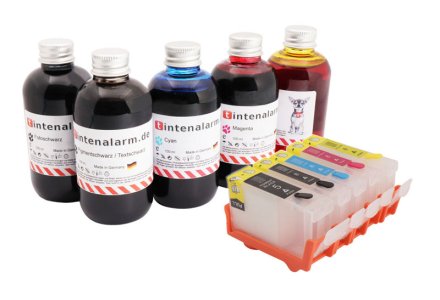 500 ml Set Nachfülltinte von tintenalarm.de mit leicht befüllbaren Auto-Reset-Patronen kompatibel mit Canon PGI-5 und CLI-8 Serie