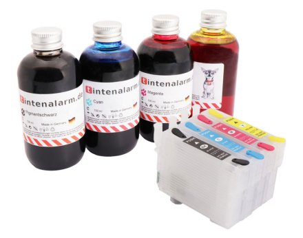 400 ml Set Nachfülltinte von tintenalarm.de mit leicht befüllbaren Auto-Reset-Patronen für Epson T0711, T0712, T0713, T0714