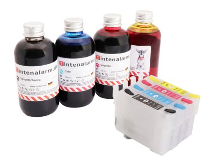400 ml Set Nachfülltinte von tintenalarm.de mit leicht befüllbaren Auto-Reset-Patronen für Epson T1801, T1802, T1803, T1804 und T1811, T1812, T1813, T1814