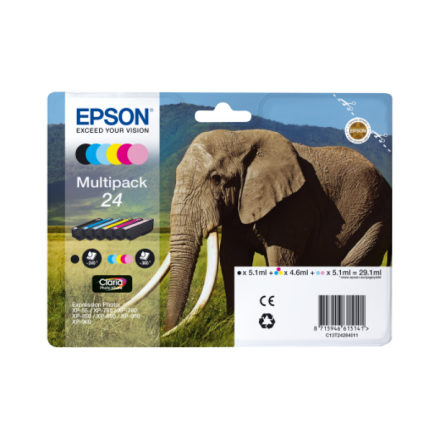 Original Epson 24 C 13 T 24284011 Tintenpatrone MultiPack Bk,C,M,Y,LC,LM (ca. 360 Seiten)