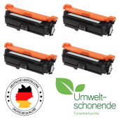  4 Toner von tintenalarm.de ersetzt HP CE250X, CE251A, CE252A, CE253A und Canon 723 