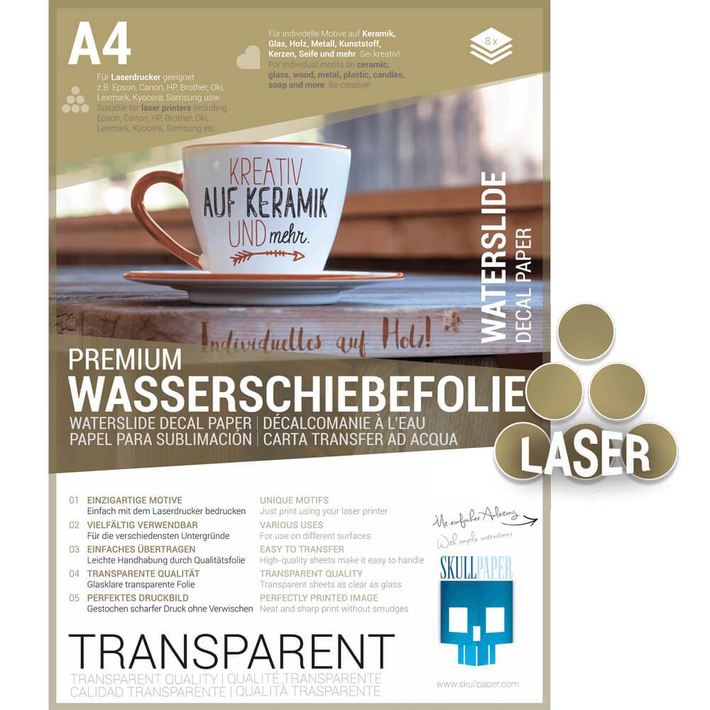 Wasserschiebefolie transparent Laser 1 DIN A4 Blatt SKULLPAPER