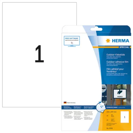 HERMA Folien-Kraftklebe-Etiketten 9500 weiß 210,0 x 297,0 mm, 10 Blatt