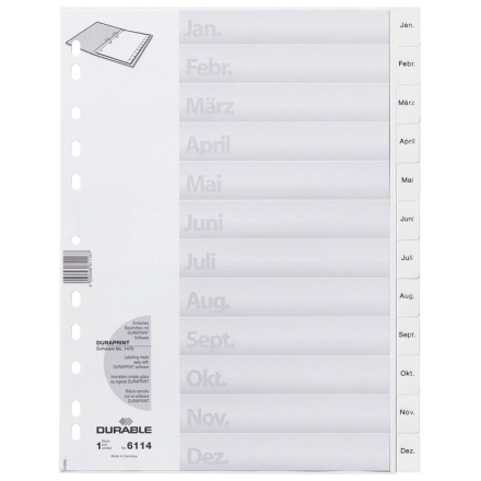 DURABLE Ordnerregister DIN A4 Vollformat Jan.-Dez. weiß 12-teilig, 1 Satz