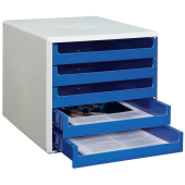  M&M Schubladenbox blau 30050911, DIN A4 mit 5 Schubladen 