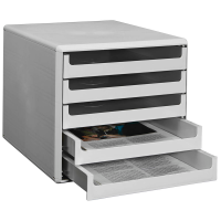 M&M Ablagebox, Schubladenbox lichtgrau 30050909, DIN A4 mit 5 Schubladen