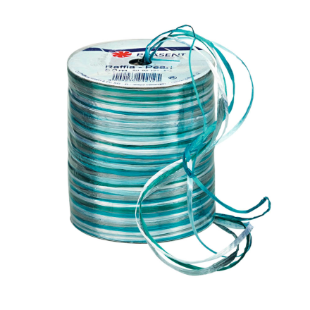 PRÄSENT Geschenkband Raffia Pearl glänzend blau/türkis/grün 3,0 mm x 50,0 m