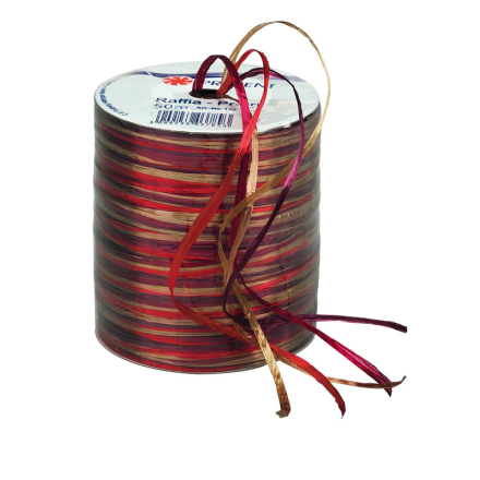 PRÄSENT Geschenkband Raffia glänzend rot/gold 3,0 mm x 50,0 m