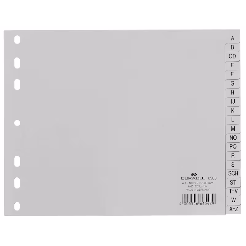  DURABLE Ordnerregister DIN A4 Halbformat A-Z grau 20-teilig, 1 Stück 