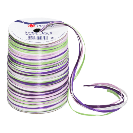 PRÄSENT Geschenkband Raffia matt lila/grün/weiß 3,0 mm x 50,0 m