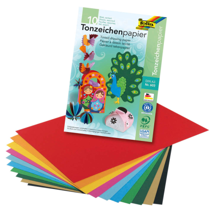 folia Tonpapier farbsortiert 130 g/qm 10 Blatt - DIN A3